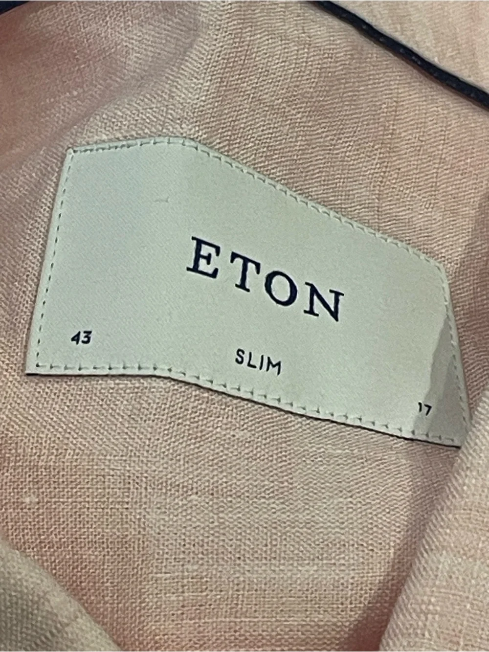 ETON Men DRESS SHIRT Size 17/43 LINEN PINK CHAMBRAY Slim FIT NEW